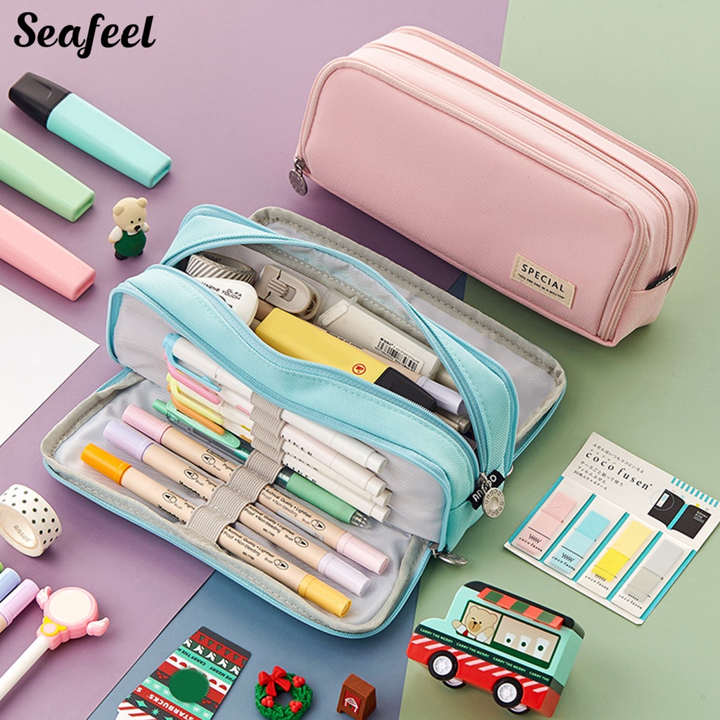 Túi Đựng Bút Màu Trơn Đa Năng Sức Chứa Lớn Tiện Dụng Cho Trường Học