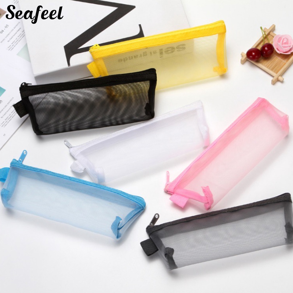 Túi Đựng Bút Dạng Lưới Trong Suốt Sức Chứa Lớn Có Khóa Kéo Tiện Dụng