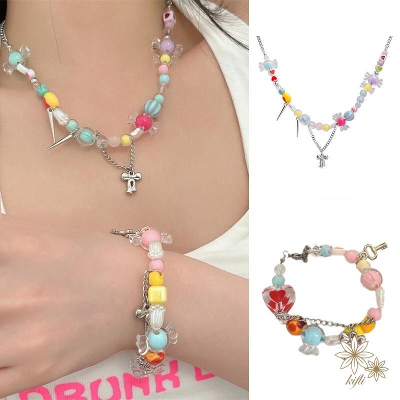 Vòng cổ / Vòng Tay Y2K Phối Nơ Tua Rua Màu Sắc Ngọt Ngào Phong Cách Hàn Quốc Thời Trang Mùa Hè Cho Nữ