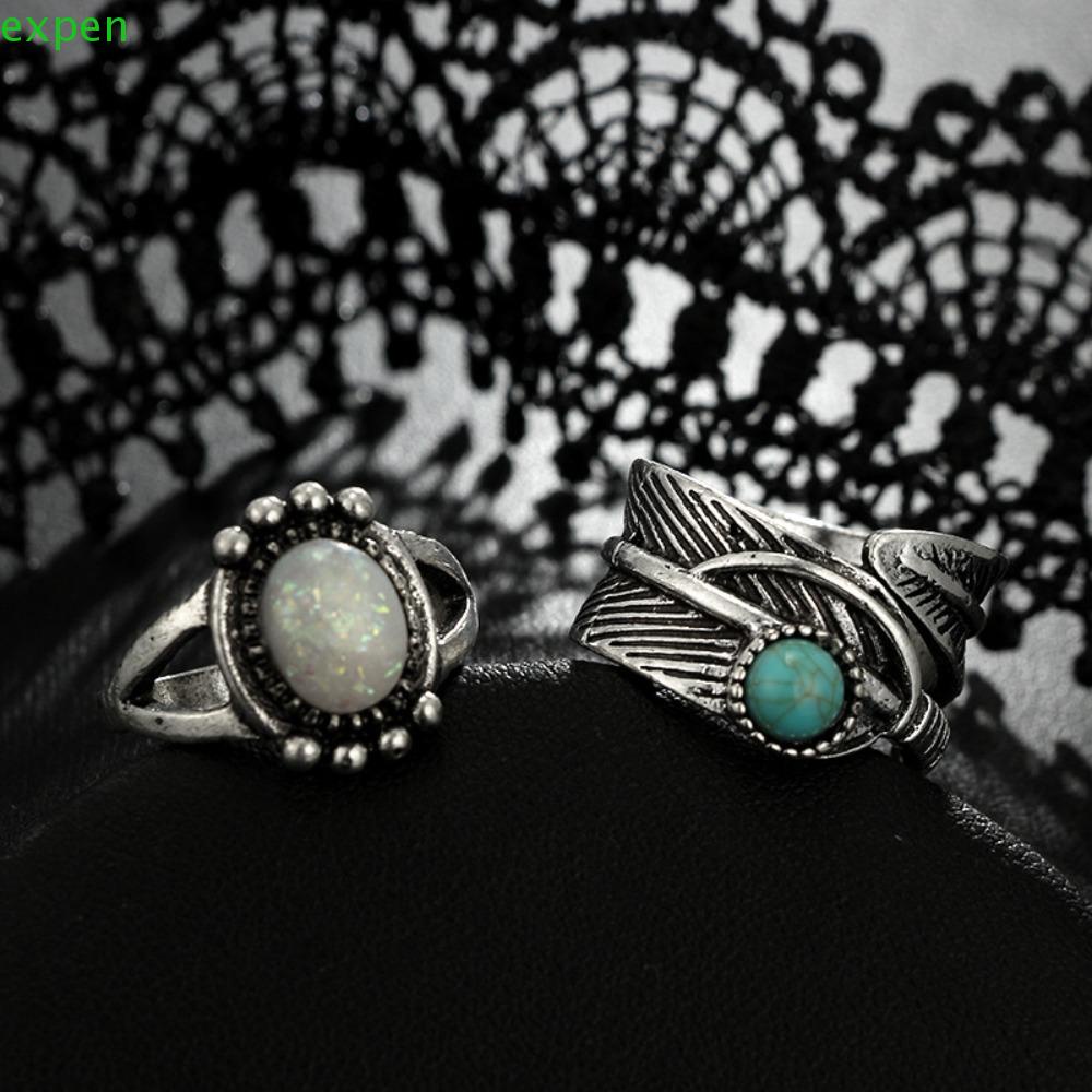 EXPEN Nhẫn Đính Đá Mặt Trăng Hình Vuông Phong Cách Hàn Quốc Sang Trọng