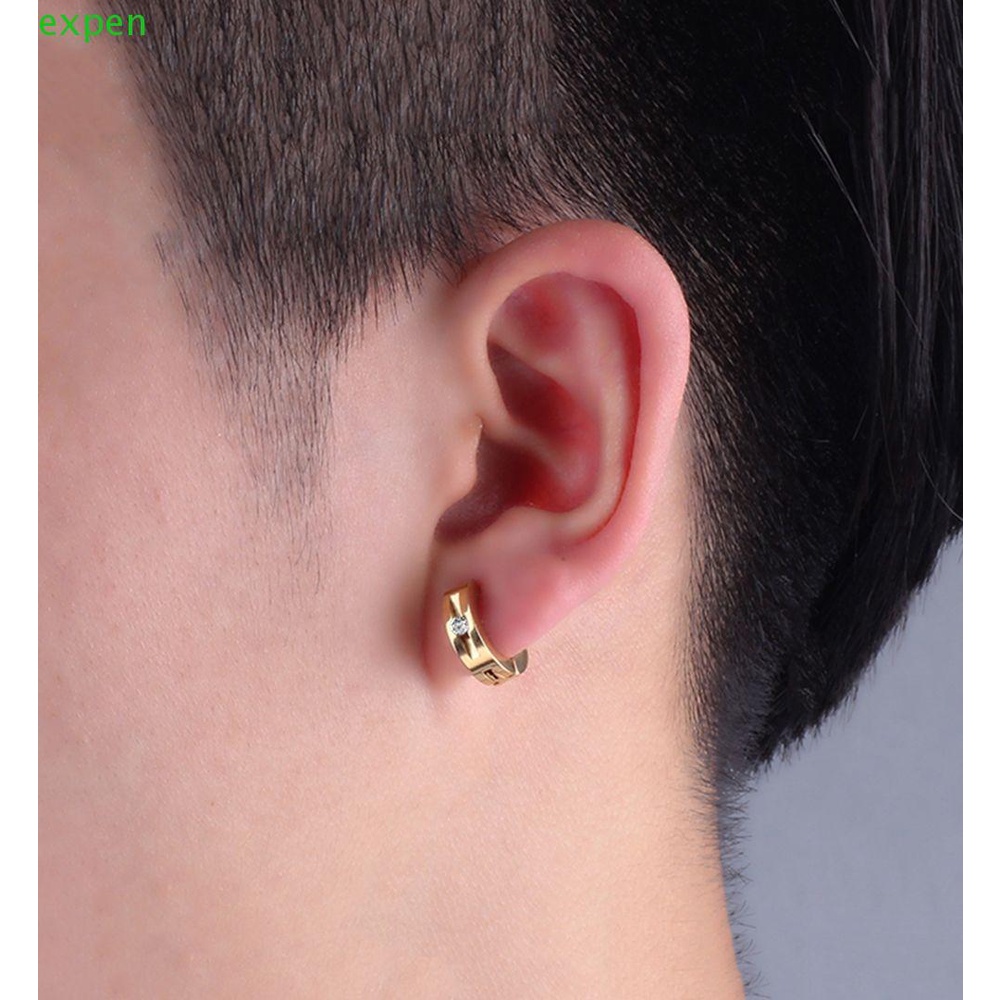 EXPEN Khuyên Tai Thép Titan Đính Đá Zircon Đơn Giản Cá Tính Phong Cách Hàn Quốc Cho Nam