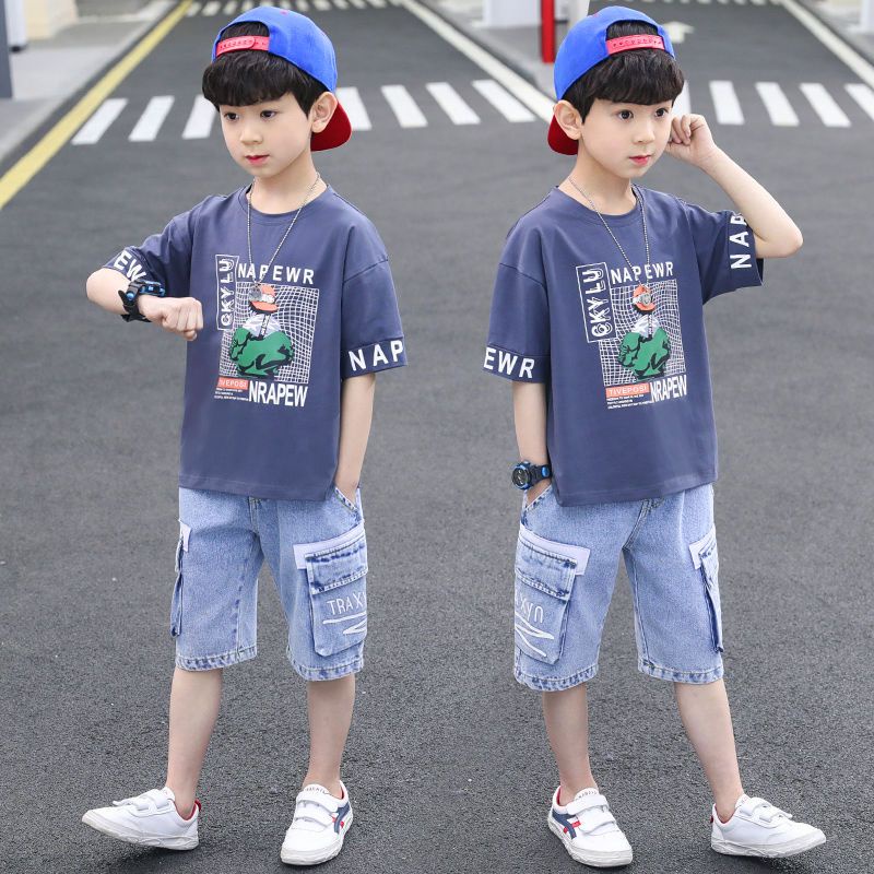 Set Áo Thun Tay Ngắn Và Quần Short Denim Mùa Hè Mẫu Mới 2023 Thời Trang Cho Bé Trai