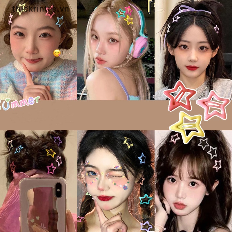 Set 10 Kẹp Tóc Hình Ngôi Sao Năm Cánh Nhiều Màu Sắc Phong Cách Hàn Quốc Cho Bé Gái