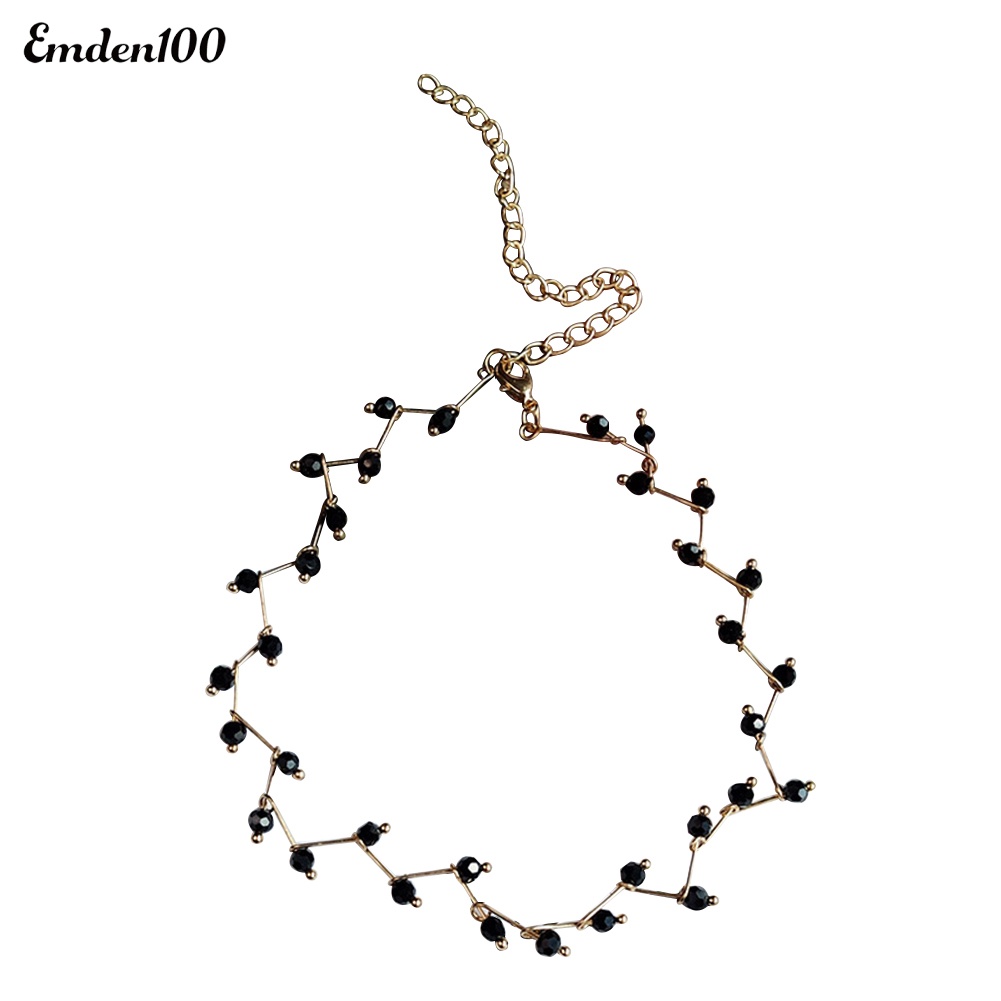 Vòng Cổ Choker Gắn Hạt Đen Gợn Sóng Thời Trang Cho Nữ