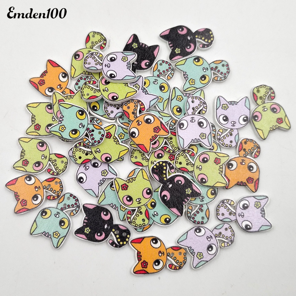 50 Nút Gỗ Hình Mèo Dễ Thương Tự Khâu Trang Trí Sách Kỉ Niệm