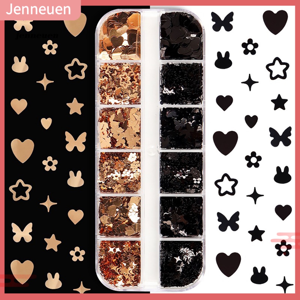 1 Hộp 12 Ngăn Đựng Hạt Kim Sa Trang Trí Móng Tay