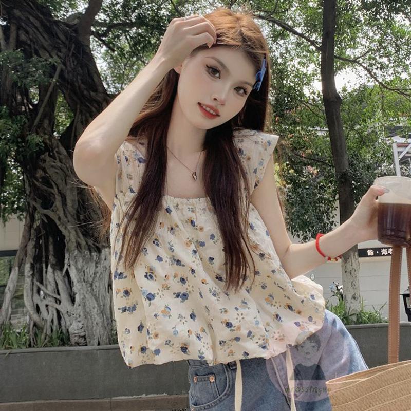 Áo Hai Dây Cổ Vuông In Họa Tiết Hoa Phong Cách Boho Thời Trang Mùa Hè Cho Nữ