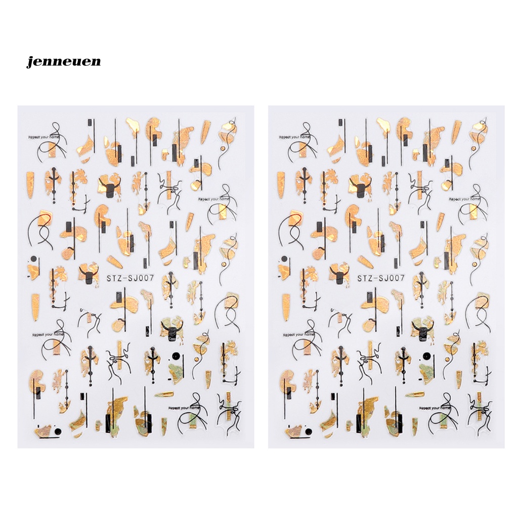 Set 2 Nhãn Dán Trang Trí Móng Tay Họa Tiết Hoa Lá Màu Đen Thời Trang Cho Nữ