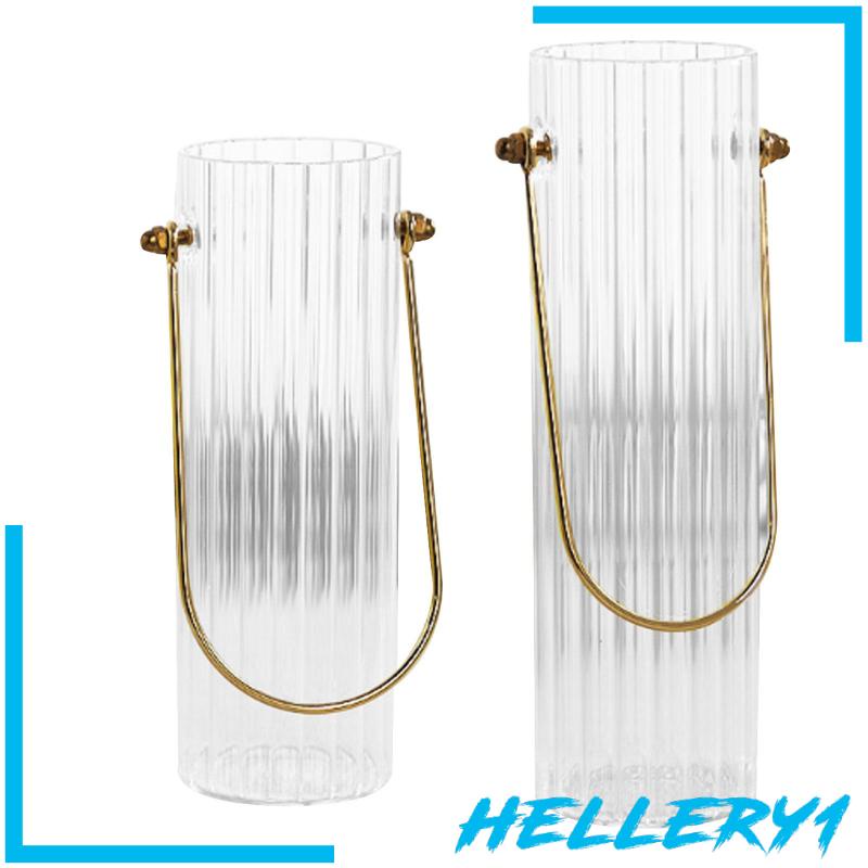 Bình Hoa Thủy Tinh Trong Suốt Hình Trụ Với Tay Cầm Kim Loại Chắc Chắn