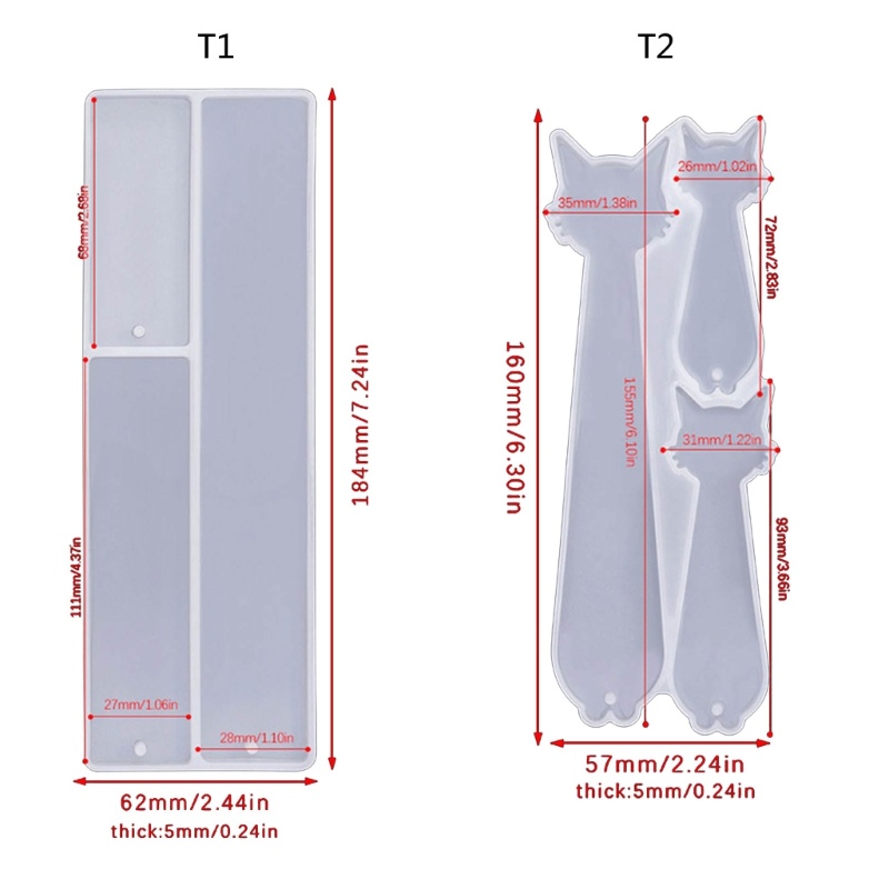 Khuôn Silicone Làm Thẻ Đánh Dấu Sách Hình Chữ Nhật / Mèo / Cá Heo Độc Đáo DIY