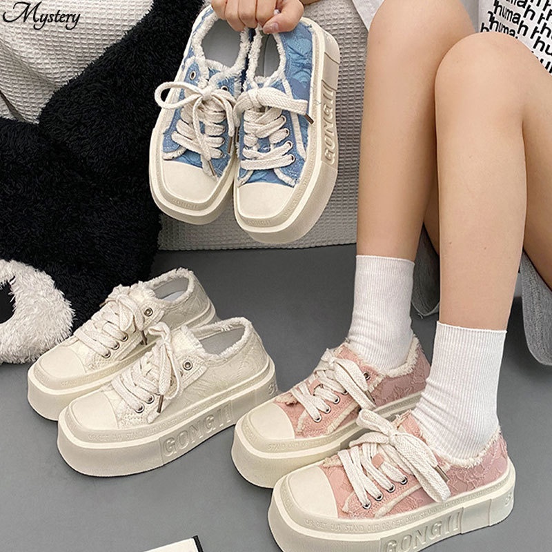 Giày Thể Thao canvas Đế Dày 3cm Thời Trang Cho Nữ