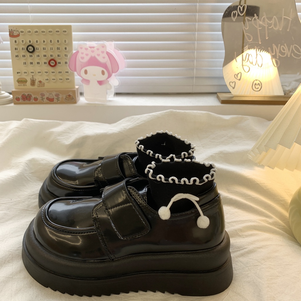 Giày Cao Gót Da Đế Dày Phong Cách Retro Nhật Bản