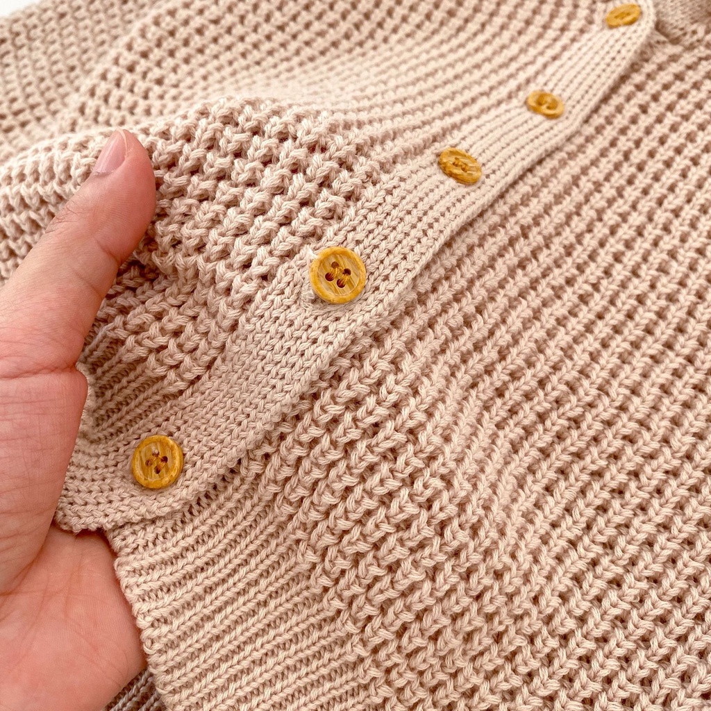 Bộ Áo Cardigan Cotton Có Nón Dệt Kim Màu Trơn Phối Quần Dài Thời Trang Mùa Thu 2023 Cho Bé Gái