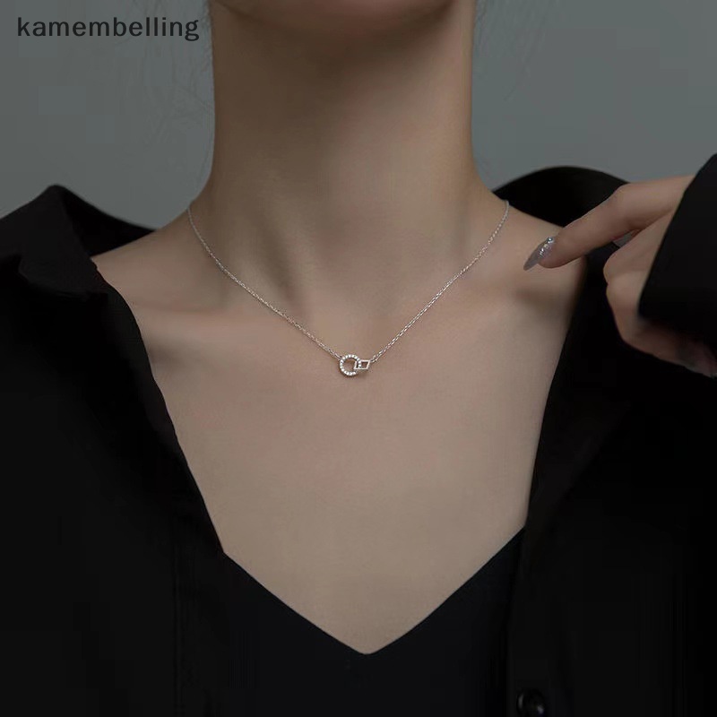 Kamembelling Vòng cổ Mặt Vuông Tròn Phong Cách Hình Học Đính Kim Cương Thời Trang Cho Nữ EN