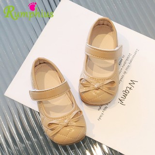 Giày da RUMPHIUS đế mềm chống trượt đính nơ xinh xắn cho bé gái size 21-30