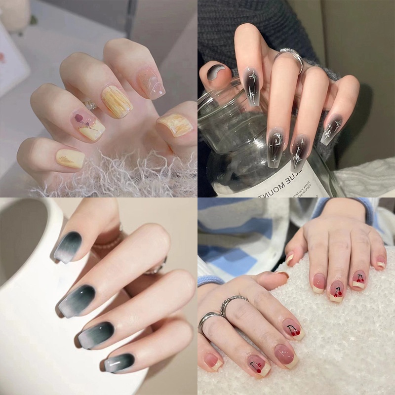 Móng Tay Giả Họa Tiết Hoa Phong Cách Pháp Dễ Thương Chất Lượng Cao