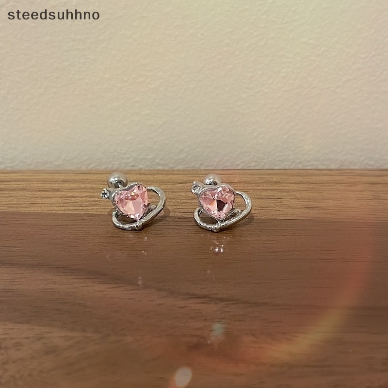 1 Đôi Khuyên Tai Xoắn Ốc Đính Đá Zircon Hình Trái Tim Màu Hồng Cho Nữ
