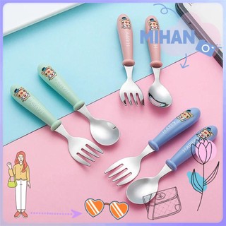 Bộ muỗng nĩa ăn bằng thép không gỉ họa tiết hoạt hình cho bé