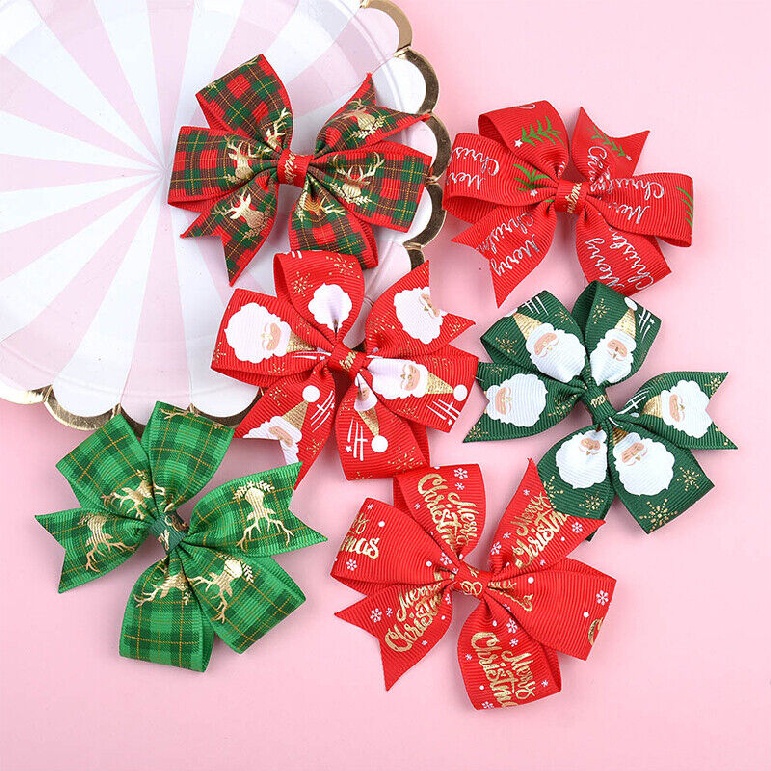 New Christmas Hair Bows Slides Clips Christmas Accessories Santa Tree Snowman