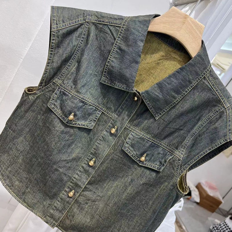 Áo Khoác Denim Lửng Cổ Polo Thời Trang Mùa Hè Mới 2023