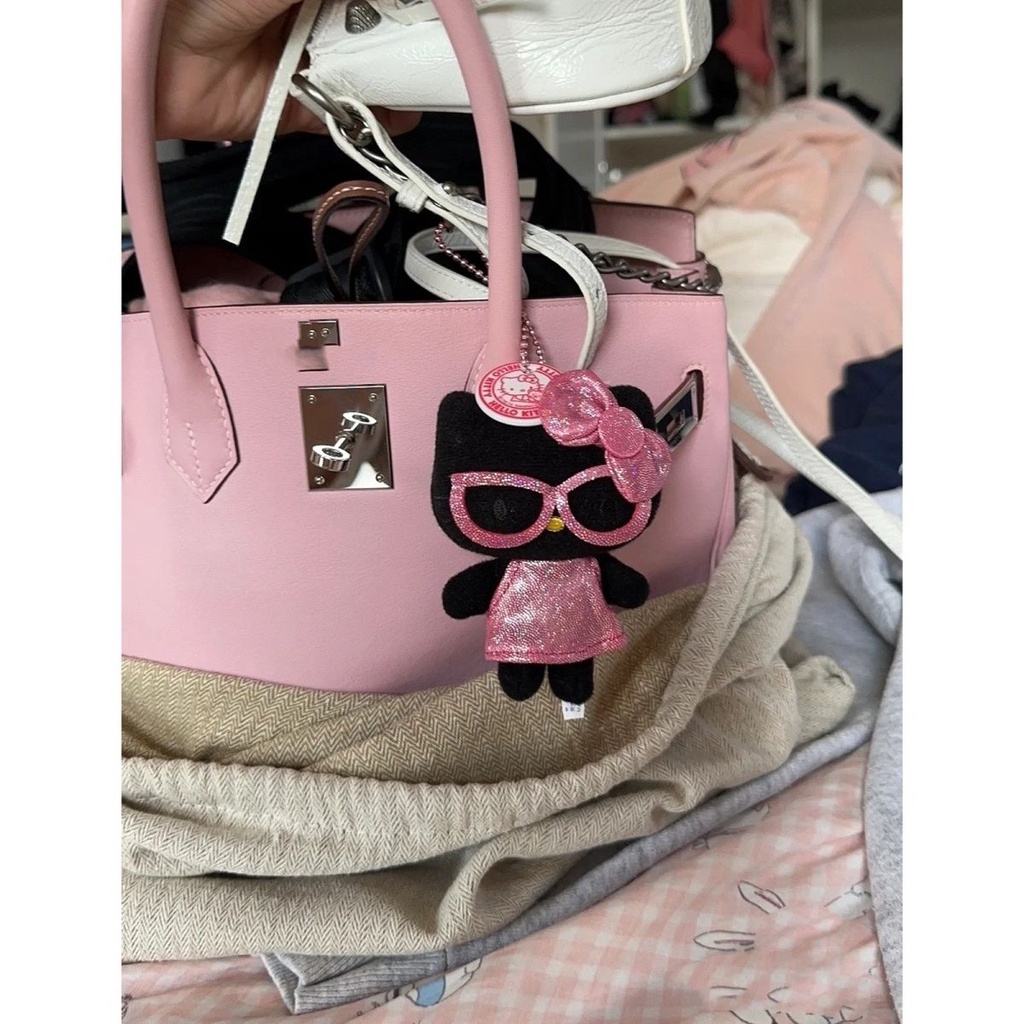 Móc Khóa Da Màu Đen Hình Hello Kitty Dễ Thương