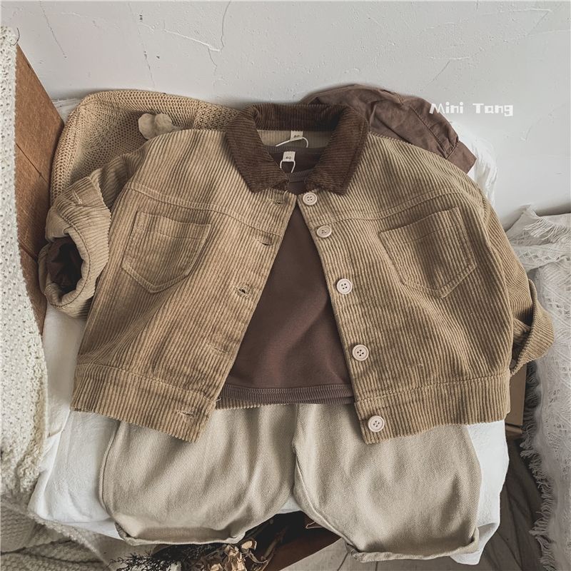 Áo Khoác Nhung Kẻ Dáng Rộng Màu Sắc Tương Phản Thời Trang Dành Cho Bé Gái