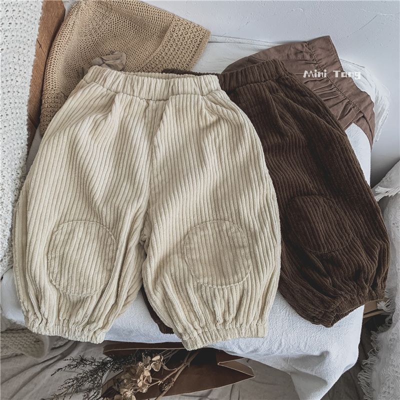 Quần Dài Vải Nhung Kẻ Sọc Dày Dặn Phong Cách Hàn Quốc Thời Trang Thu Đông Cho Bé