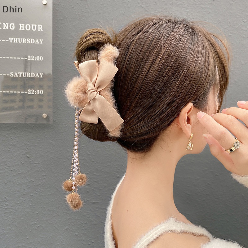 Kẹp Tóc Càng Cua Dày Đính Nơ Tua Rua Dễ Thương Thời Trang Mùa Đông Cho Nữ