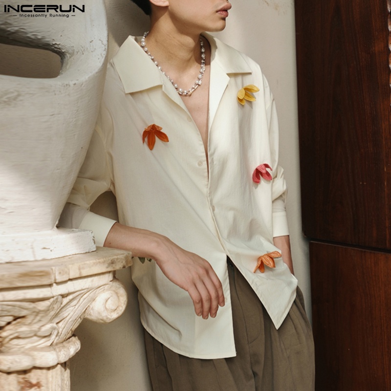 INCERUN Áo Sơ Mi Dài Tay Họa Tiết Hoa Phong Cách Hàn Quốc Cho Nam