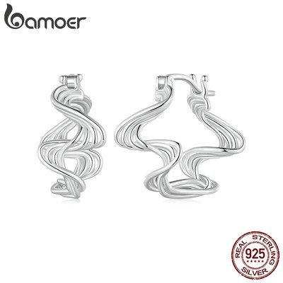 Bamoer Bông Tai Bạc 925 Kiểu Gợn Sóng Đơn Giản Thời Trang Cho Nữ