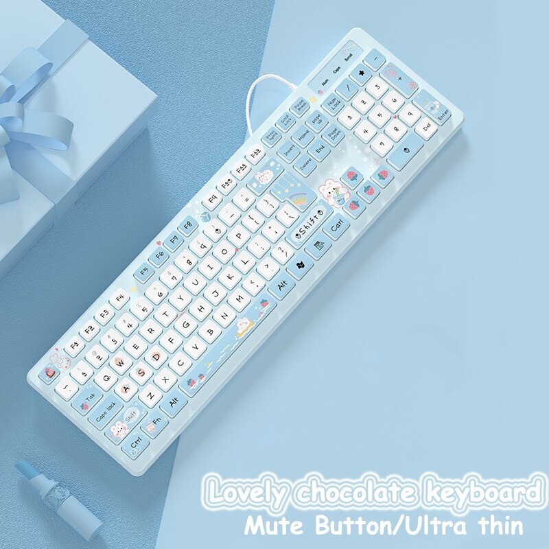 Elec Space Bàn Phím Bluetooth 104 Phím Không Gây Tiếng Ồn Hình Thỏ Trà Sữa Dễ Thương