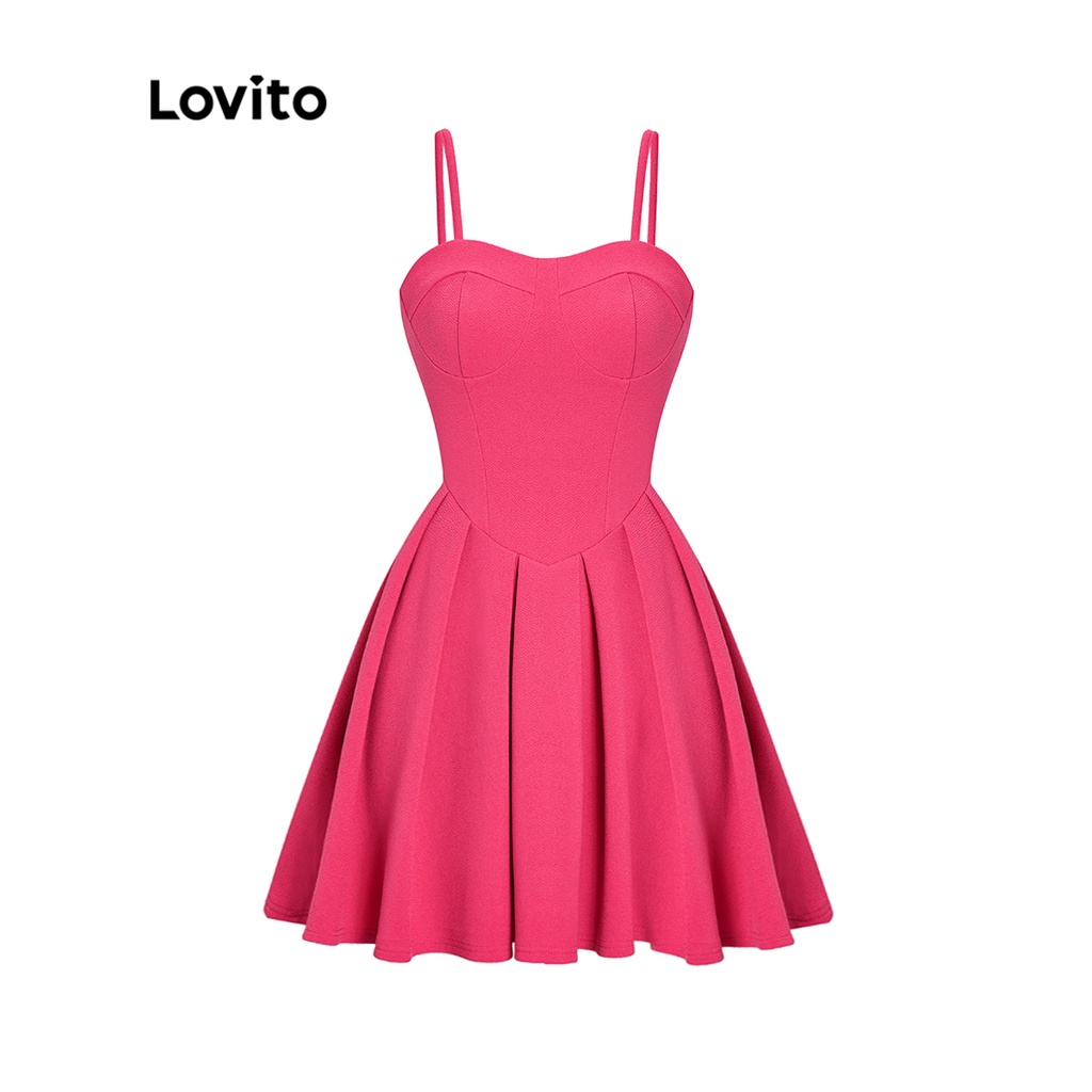 Đầm Lovito phong cách dự tiệc màu trơn xếp ly dành cho nữ L54ED112