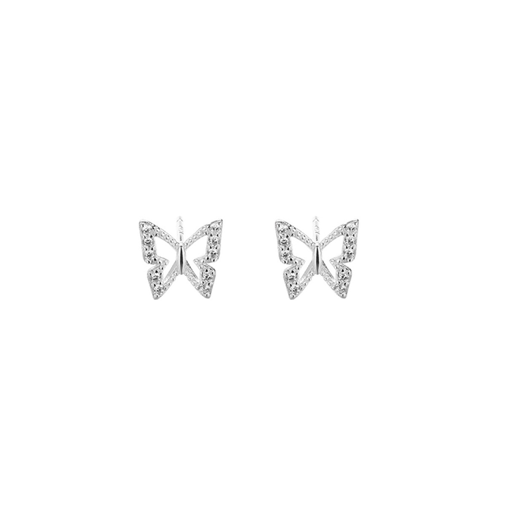 Bông Tai Mạ Bạc 925 Hình Bươm Bướm Đính Đá Zircon Thời Trang