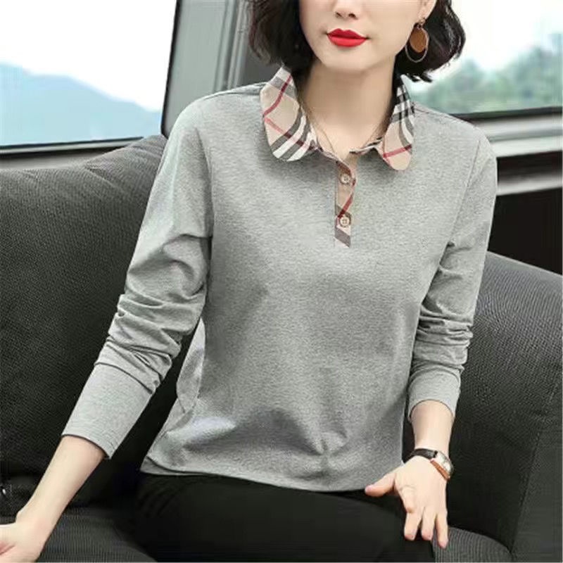 Áo Thun polo Tay Dài / Màu Trơn Dáng Rộng Thời Trang Mùa Thu Cho Nữ