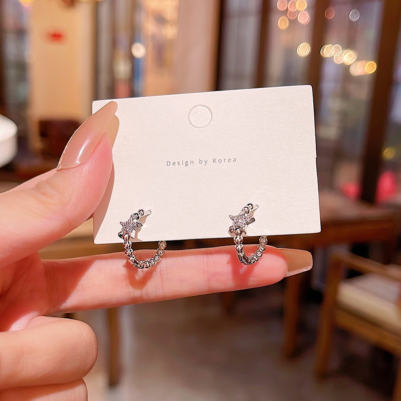 Bộ Khuyên Tai Bạc Đính Đá Zircon Ngôi Sao Không Gây Dị Ứng Thời Trang Cho Nữ