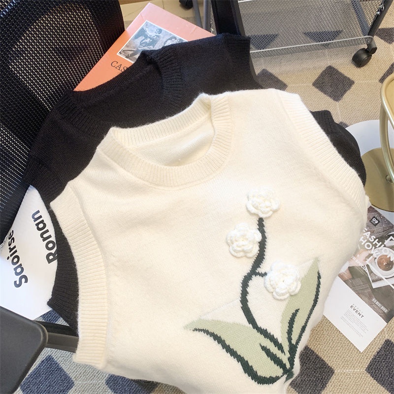 Áo Dệt Kim Sát Nách Dáng Rộng Kiểu Nhật Bản Thời Trang Thu Đông Cho Nữ