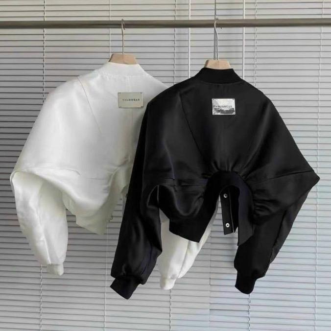 Áo khóac lửng croptop bomber túi nắp thêu logo kaki da lộn 2 lớp unisex nam nữ