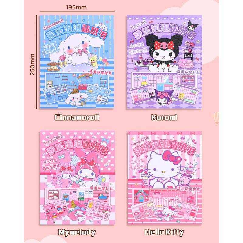 Sanrio mymelody kuromi cinnamoroll cartoon cubic bubble sticker kitchen food themed handbook goo card sticker book toàn bộ trang trí cho trẻ em quà tặng ngày trẻ em