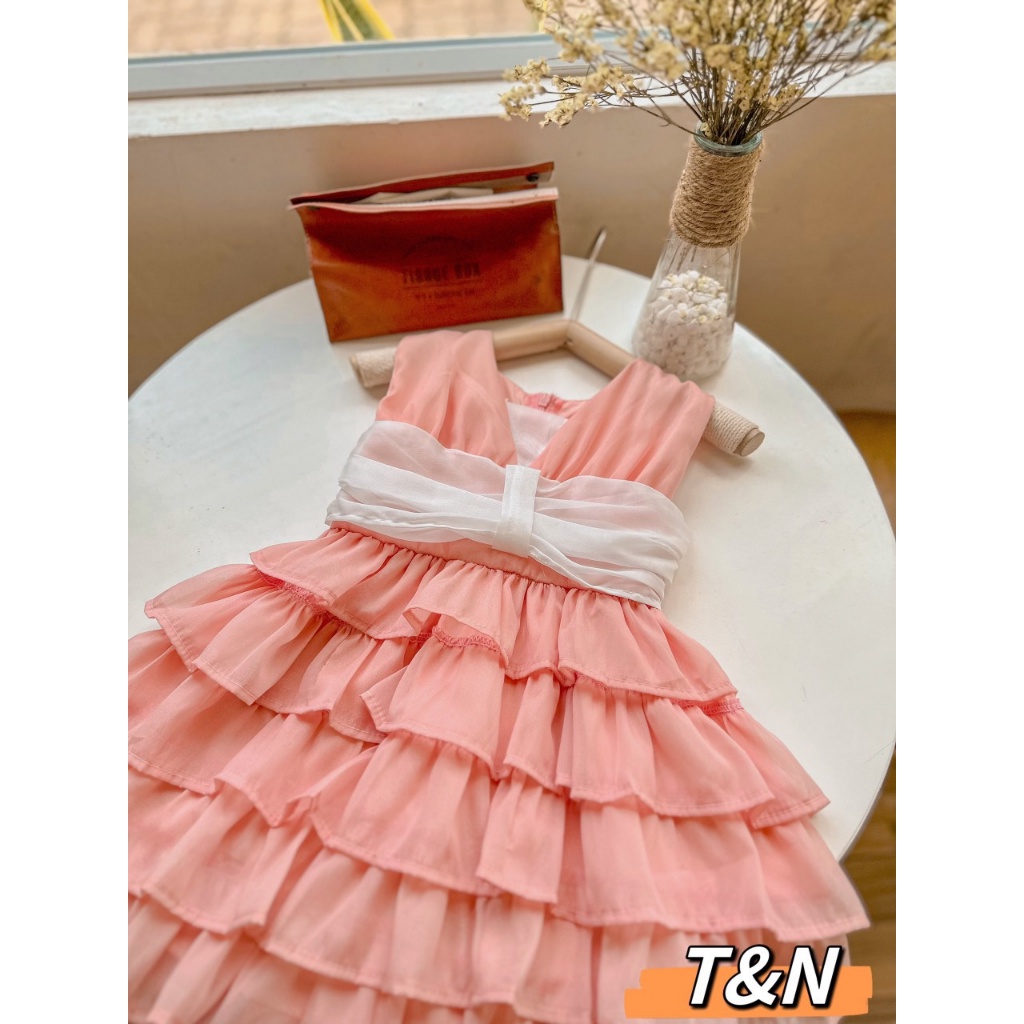 Sét váy tơ óng thiết kế 5 tầng mềm mại cho bé đi chơi đi tiệc