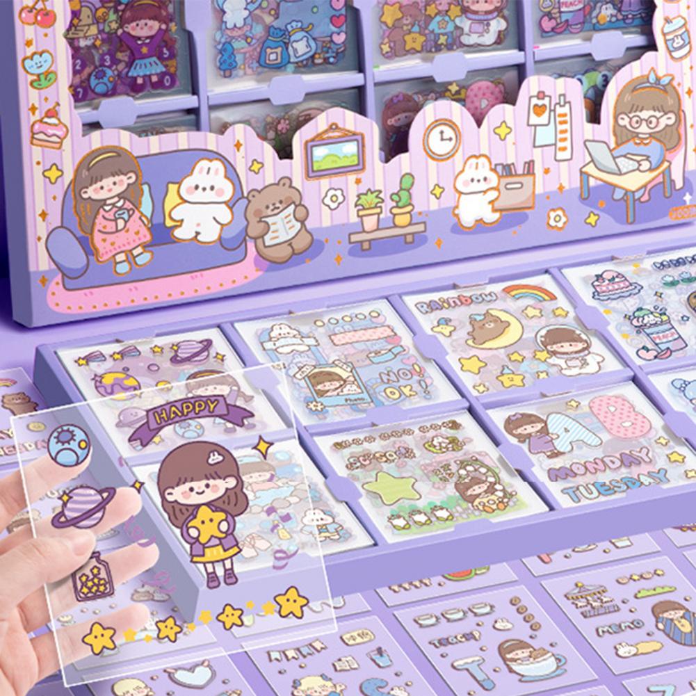 Set hộp 200 tấm sticker 1000 hình dán chống nước nhiều phong cách cute dễ thương RYVN