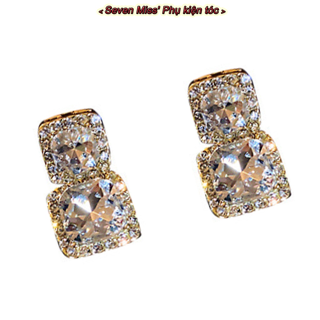 Bông Tai Dáng Dài Hình Vuông Đính Đá Zircon Thời Trang Cho Nữ