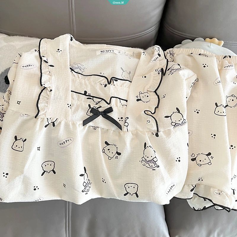 Bộ Đồ Ngủ Ngắn Tay Dáng Rộng In Hình Sanrio My Melody Pochacco Hello Kitty Y2k Đáng Yêu Mặc Ở Nhà Cho Nữ [GM