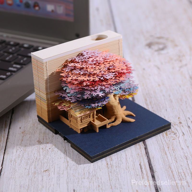Giấy Ghi Chú 3d Hình Ngôi Nhà Cây Ba Chiều Độc Đáo