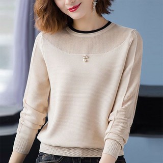 Áo Dệt Kim Nữ Tay Dài Dáng Rộng Cổ Tròn Phong Cách Phương Tây