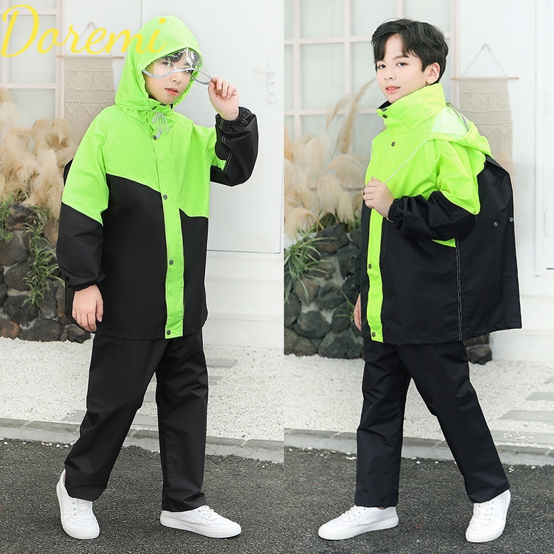 Doremi Áo mưa trẻ em + quần đi mưa bộ bé trai và bé gái áo khoác chống thấm toàn thân cho trẻ em trung và lớn