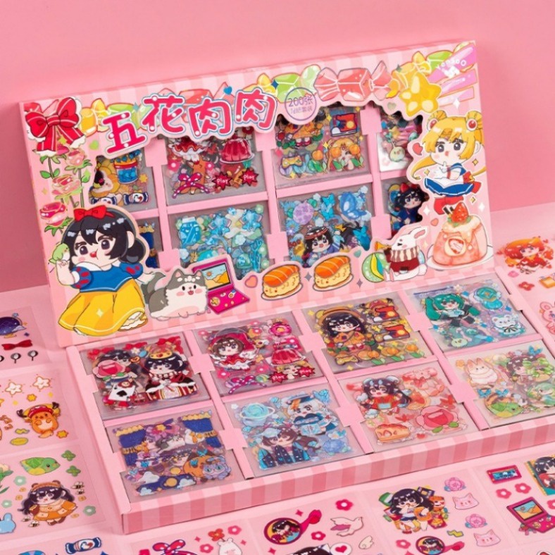 : 24h ship : không thấm nước diy cute sticker cartoon journal stickers 200 cái / hộp pet văn phòng phẩm trang trí tài khoản tay nhãn điện thoại sáng tạo chai nước sticker
