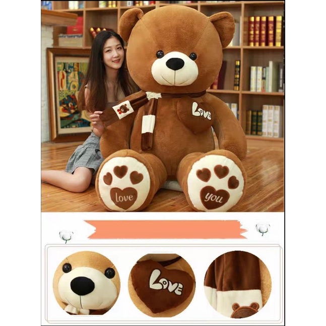 Gấu nhồi bông Teddy quàng khăn trái tim chữ Love Siêu To 120cm