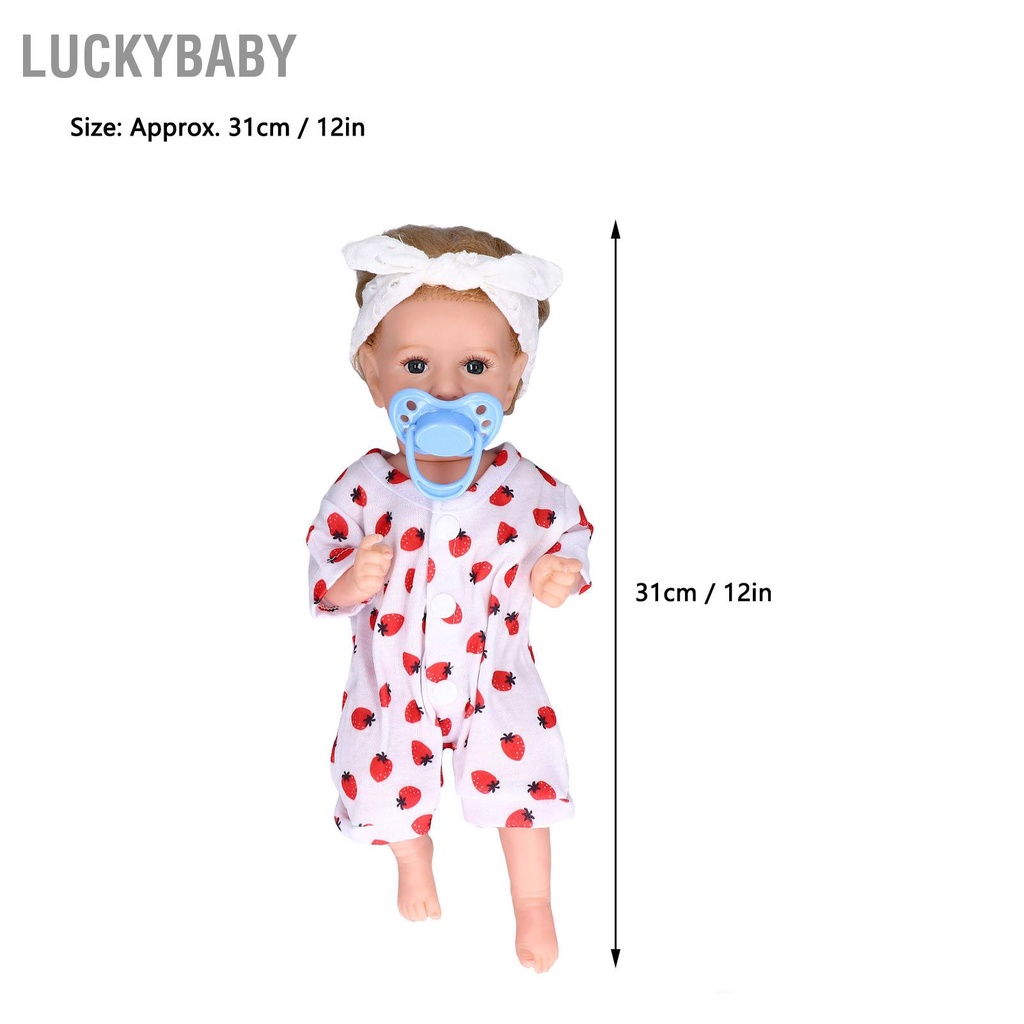 LUCKYBABY Búp bê em bé tái sinh 12 inch Tay chân linh hoạt Đồ chơi búp bằng silicon mềm giống như thật với bình sữa