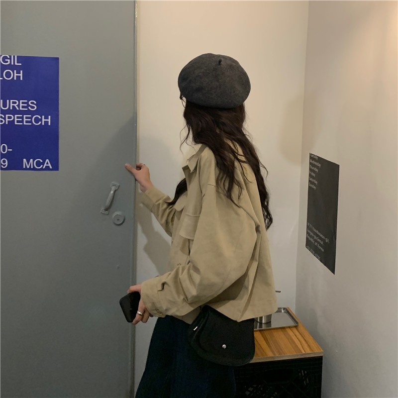 Áo khoác kaki nữ dài tay dáng rộng phong cách retro Hàn Quốc MA074 Pinkee