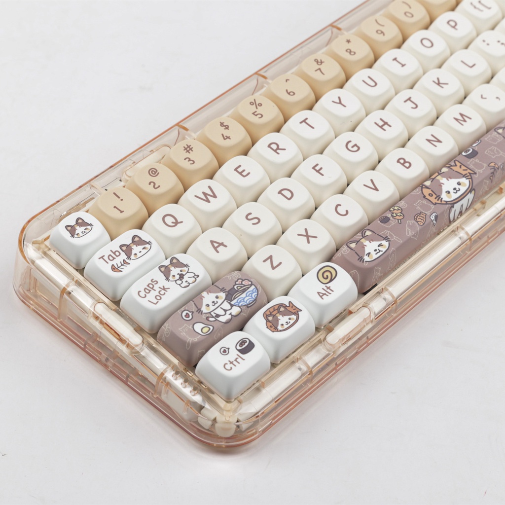 Mèo Tham Lam Keycaps MOA Profile Hoạt Hình Mèo Con PBT Dye Sub Bàn Phím Cơ Keycap